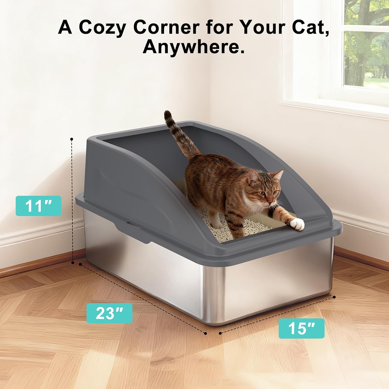 Thumbnail 6 de AIPERRO Stainless steel litter box, XL stainless steel cat pan with high sides