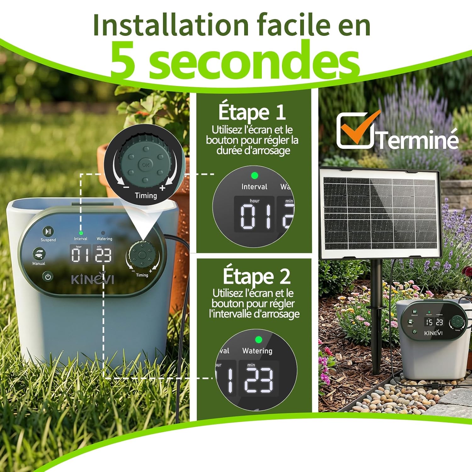 Thumbnail 2 de KINEVI Solar Irrigation System, 3W Auto Watering Kit for 15 Pots