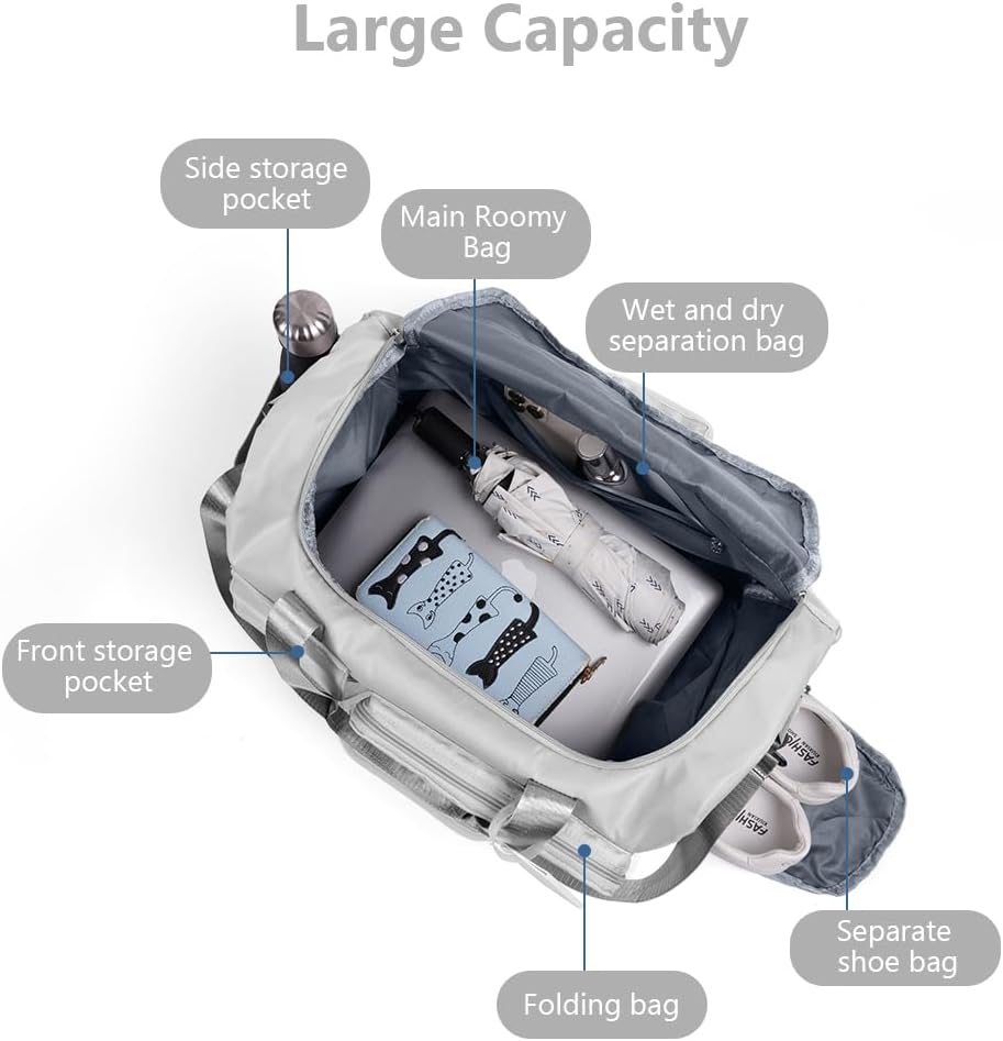 Thumbnail 2 de Flintronic faltbare Reisetasche 36 l (48 x 27 x 28 cm) – wasserabweisende Weekender-Tasche mit Gepäckanhänger in Grau
