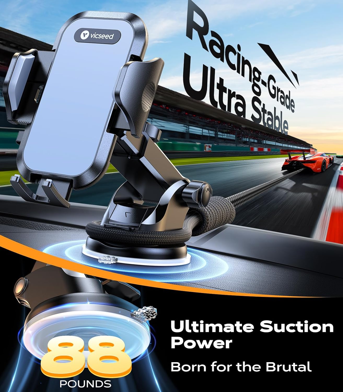 Detalle de Rally Racing-Grade 3‑in‑1 Car Phone Holder 88 lb