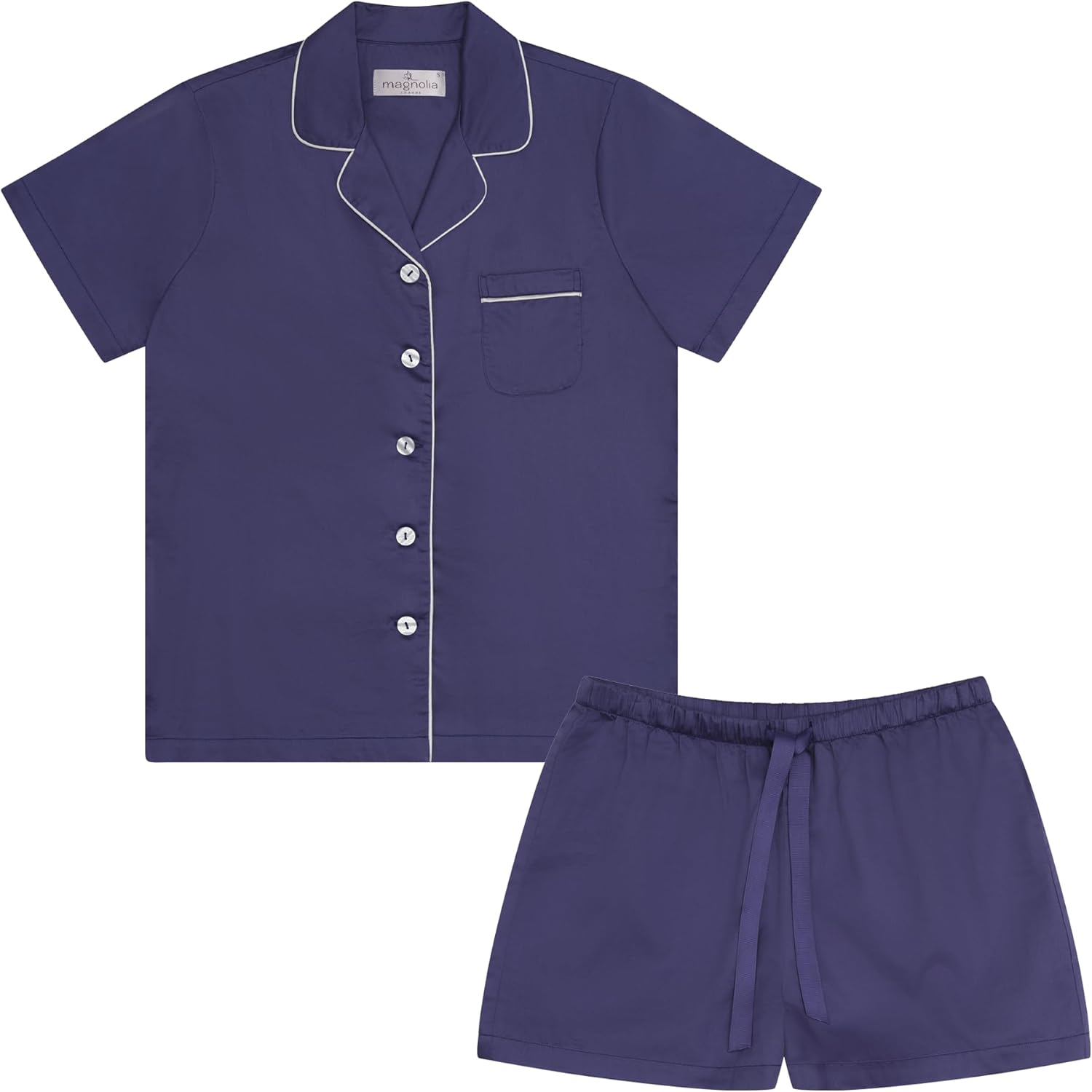 Detalle de Magnolia Lounge Pyjama Damen Kurz – Seidig-weicher Baumwollsatin, atmungsaktiv und temperaturausgleichend