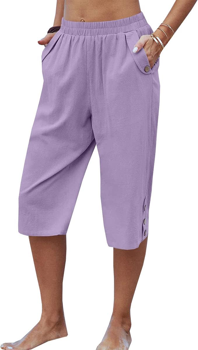 Detalle de Veatzaer Women’s Elastic Waist 3/4 Capri Harem Pants with Pockets (S–XXL)