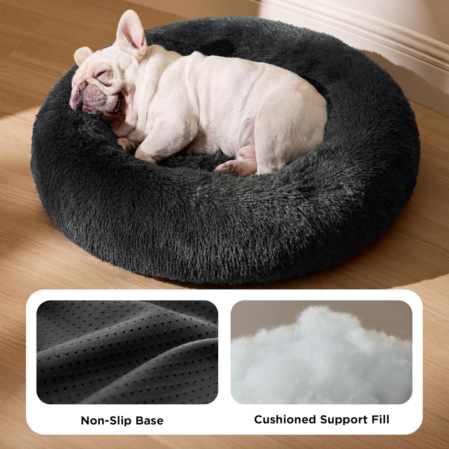 Detalle de Bedsure Round Dog Bed Medium – 70x70x15cm, Washable Plush Calming Bed for Indoor Pets