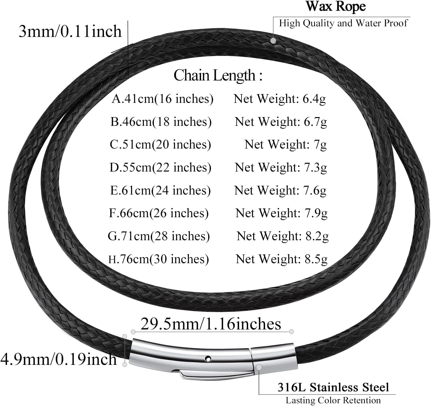 Thumbnail 5 de FindChic Lederkette 2/3 mm geflochten – Halskette aus Leder mit Edelstahlverschluss, 41–76 cm, Schwarz/Braun