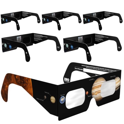Detalle de Absolute Eclipse Sonnenfinsternis Brille 2026 – 6er Pack mit Planeten-Design, ISO 12312-2 CE zertifiziert