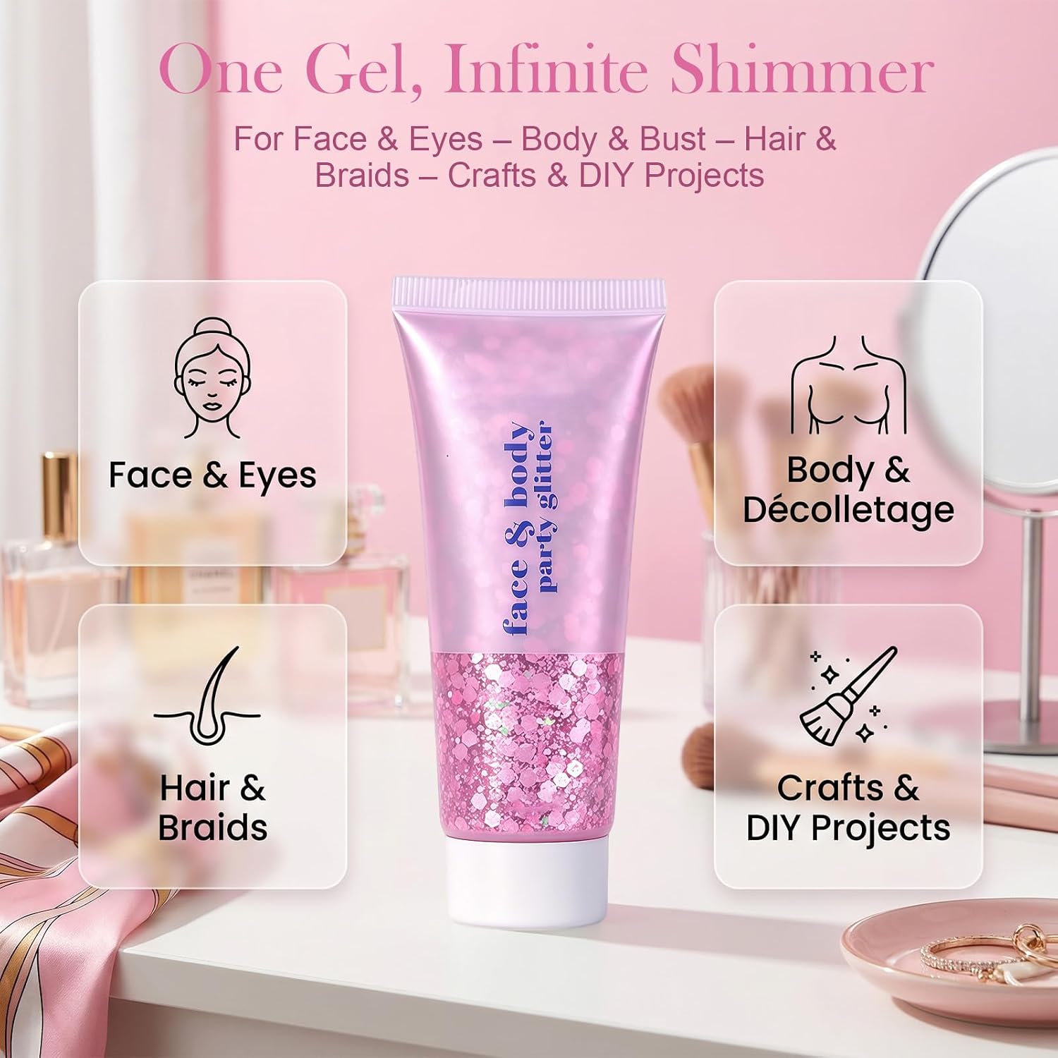 Detalle 2 de Silber Glitter Gel – Chunky Glitter Gel für Gesicht, Haut und Haare