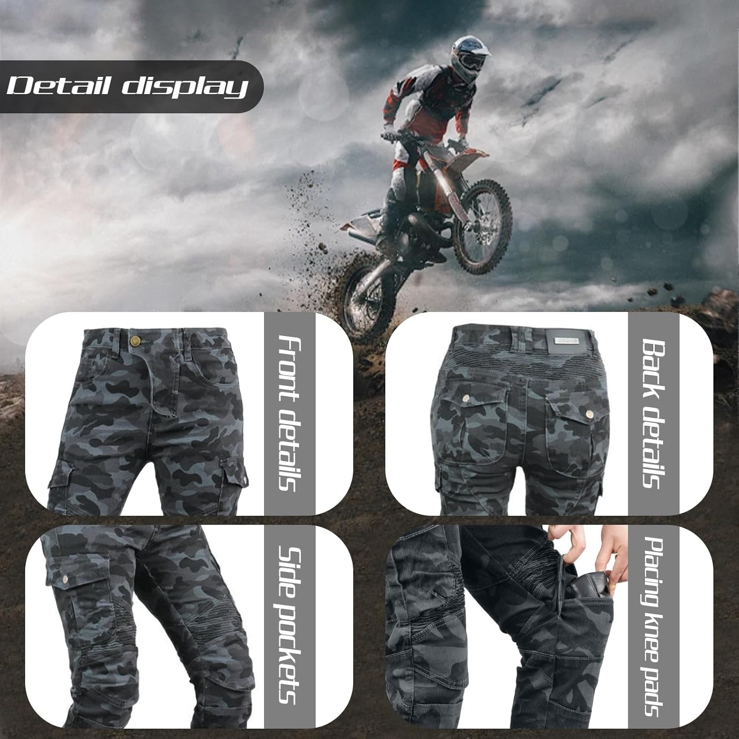 Thumbnail 3 de HULG Damen Motorradhose Mit Protektor – Camouflage, XXS–M, Stretch-Denim