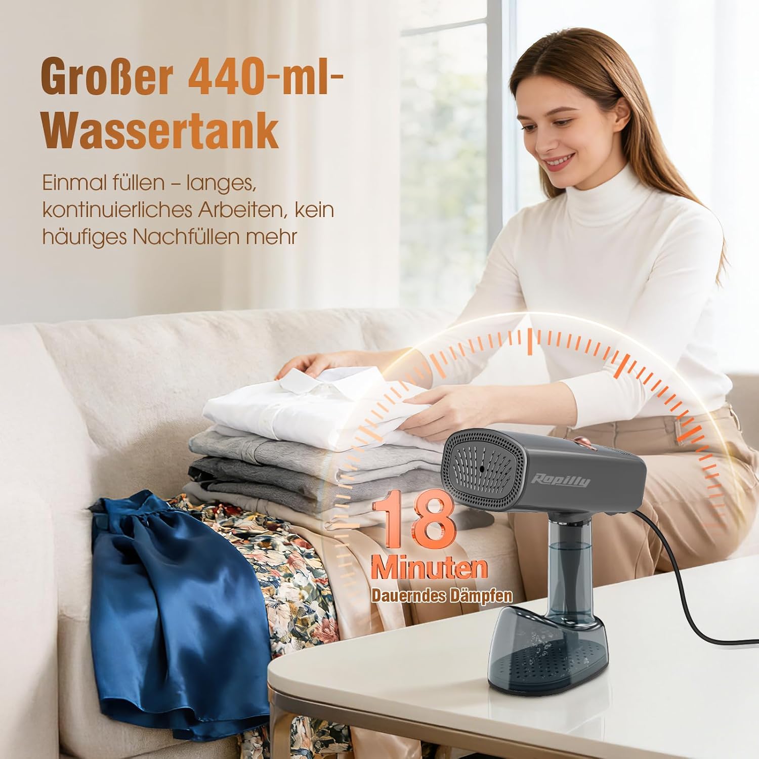 Thumbnail 4 de Ropilly Dampfglätter mit Saugfunktion (2100 W) Reisebügeleisen mit 5000 Pa Saugkraft