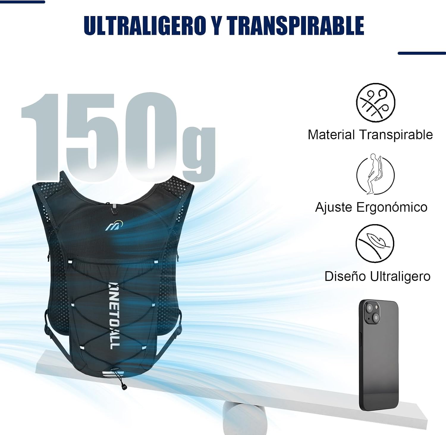 Detalle 1 de ONETOALL Chaleco Running 2L 500ml