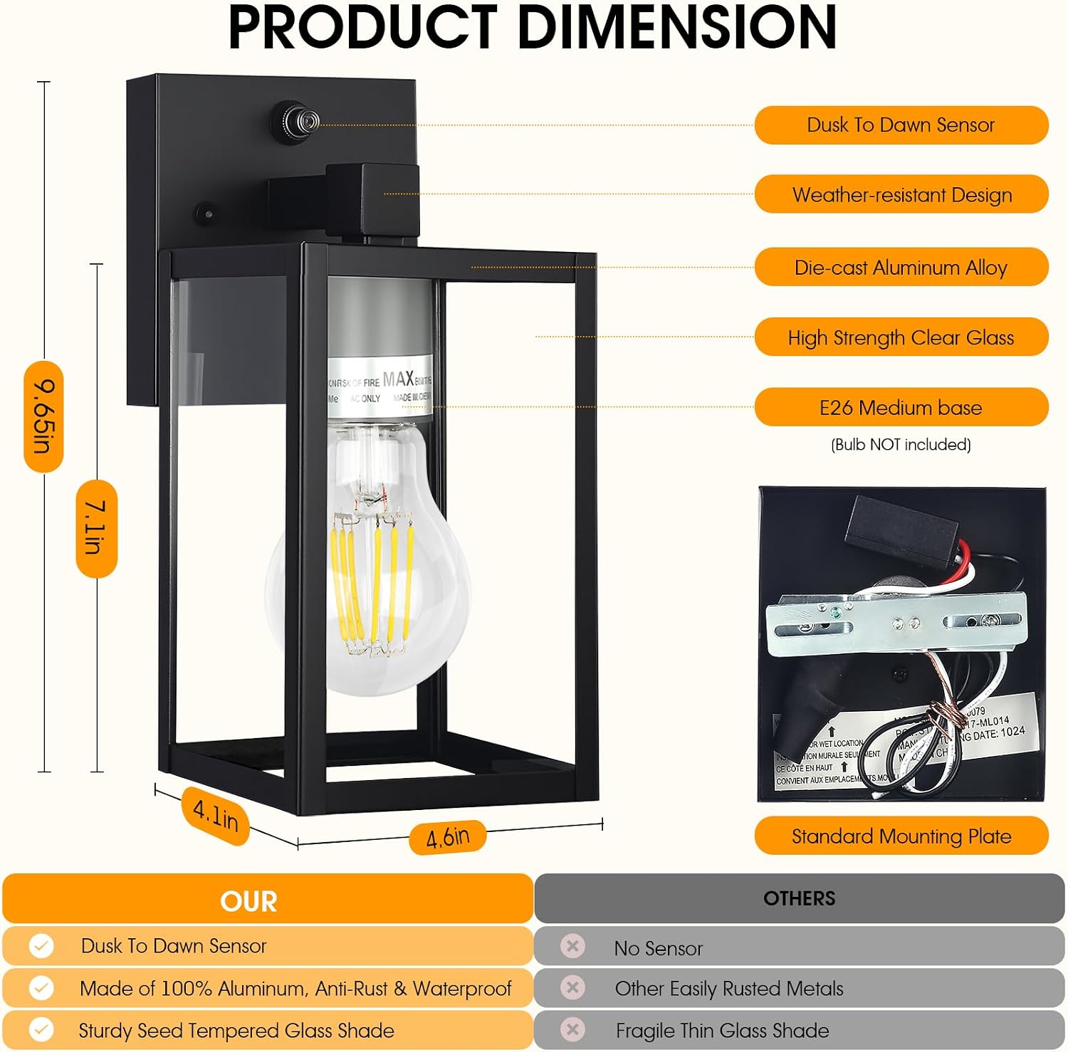 Detalle de tjjsllhbe Z019 Outdoor Wall Lights, 2-Pack with Dusk-to-Dawn Sensor