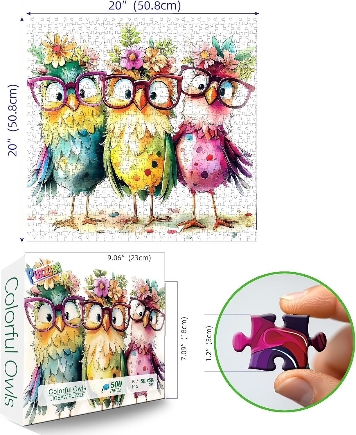 Detalle 2 de Colorful Owls 500 Puzzle for Adults 🧩