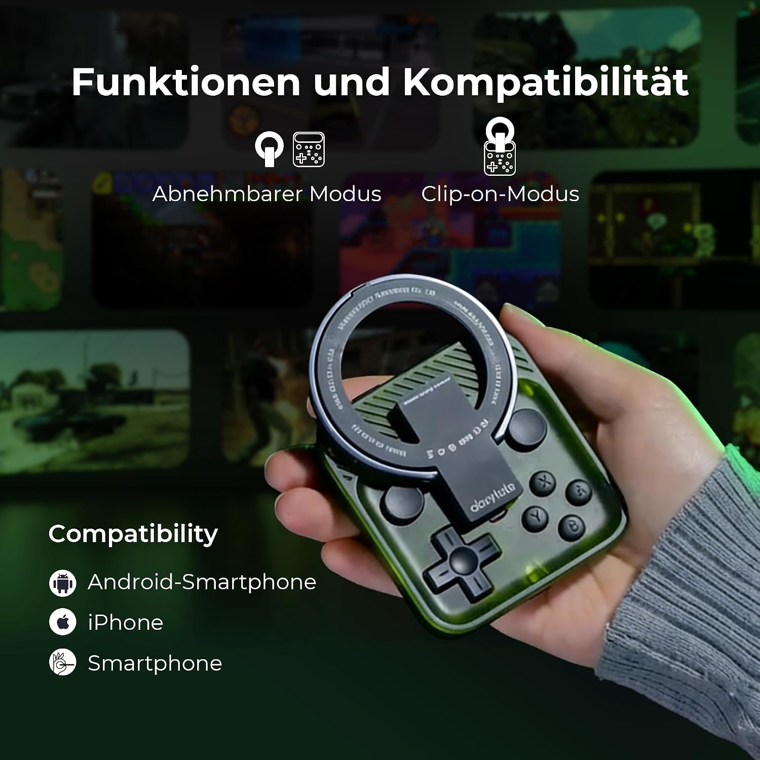 Detalle de abxylute M4 Snap-On Mobile Gaming Controller – kompakter Retro-Gamepad mit MagSafe, Turbo-Joystick & Ständer