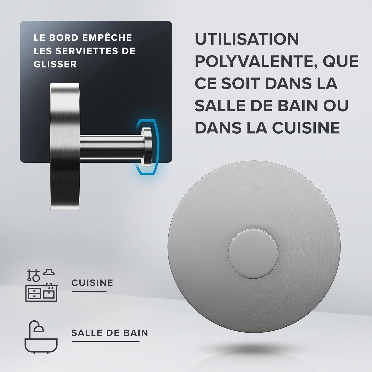 Thumbnail 1 de Ovimar – Lot de 2 Crochets de Douche et de Chauffage en Acier Inoxydable argenté avec Revêtement silicone