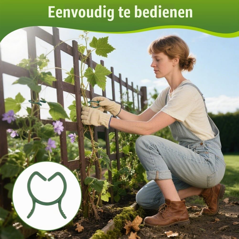Detalle 1 de ANOMM plantenclips, 210 groene kunststof klemmen voor plantensteun