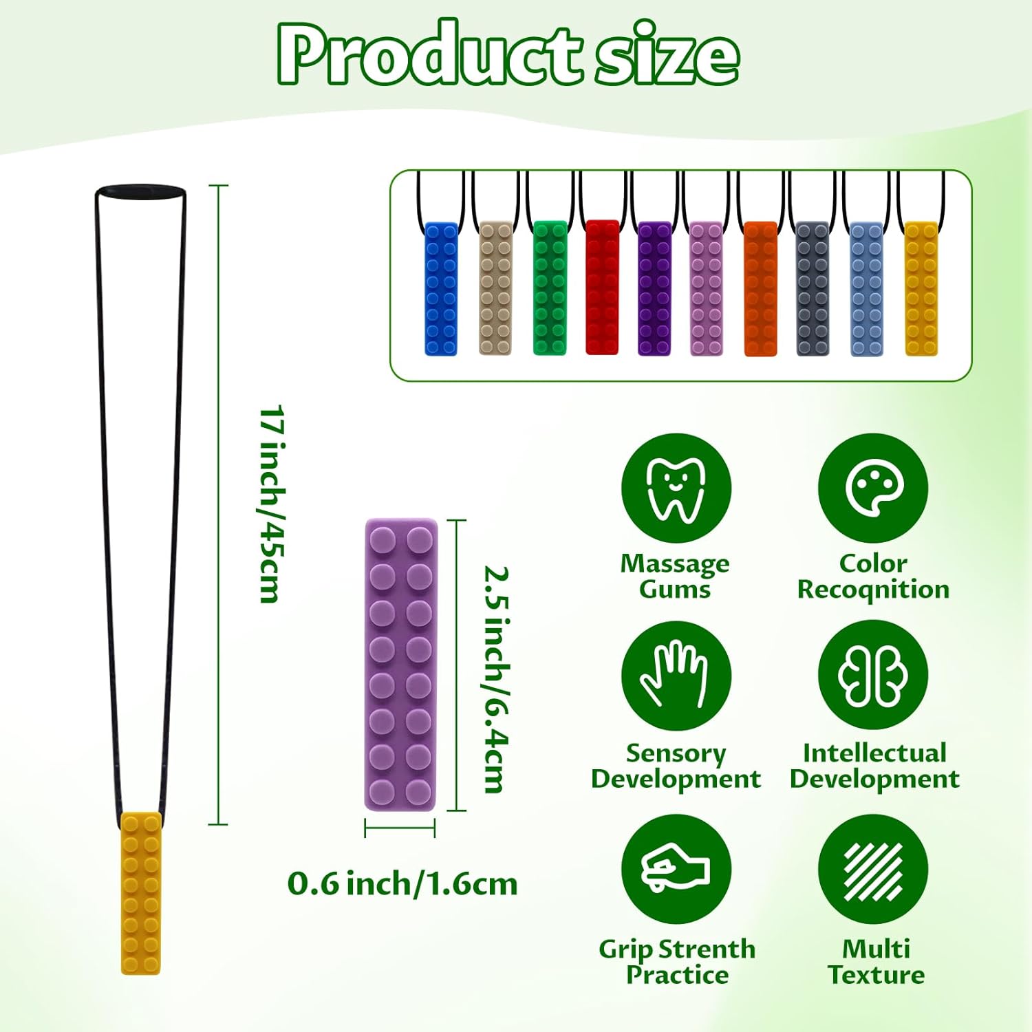 Detalle de LSHUN Chew Necklaces for Sensory Kids – 10 Brick-Shaped Silicone Chew Toys