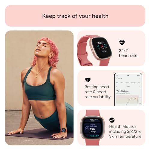 Thumbnail 5 de Fitbit Versa 4 Fitness Smartwatch with Google Health Membership | Pink Sand/Copper Rose Aluminium