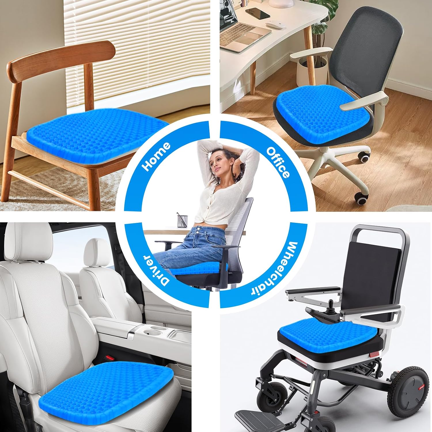 Detalle 2 de Wenisuow Gel Seat Cushion with Cover – Double Thick Egg Design, Large 47 x 42 x 4.5 cm