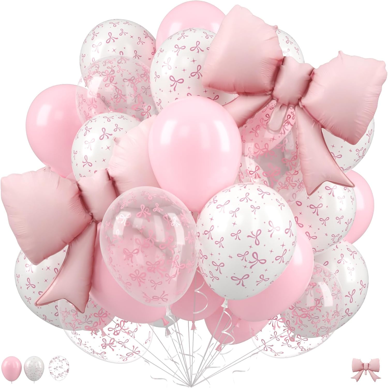Detalle de FEYG Pink Bow Balloon Set, 12-Inch Pink and White Balloons with Foil Bows