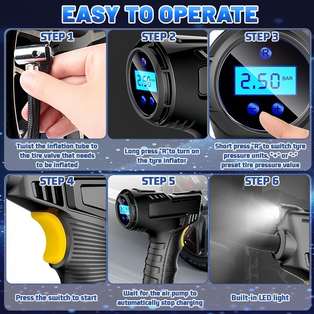 Thumbnail 2 de Flintronic gonfleur sans fil 150 PSI avec écran numérique, 4 buses et LED