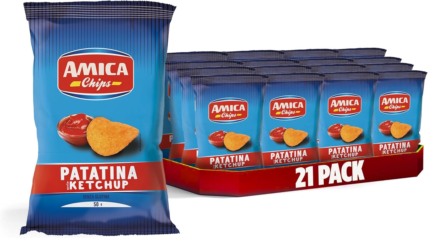 Detalle de AMICA Chips patatina gusto Sourcream, panna acida e cipolla (senza glutine) – snack in confezione da 20 pezzi
