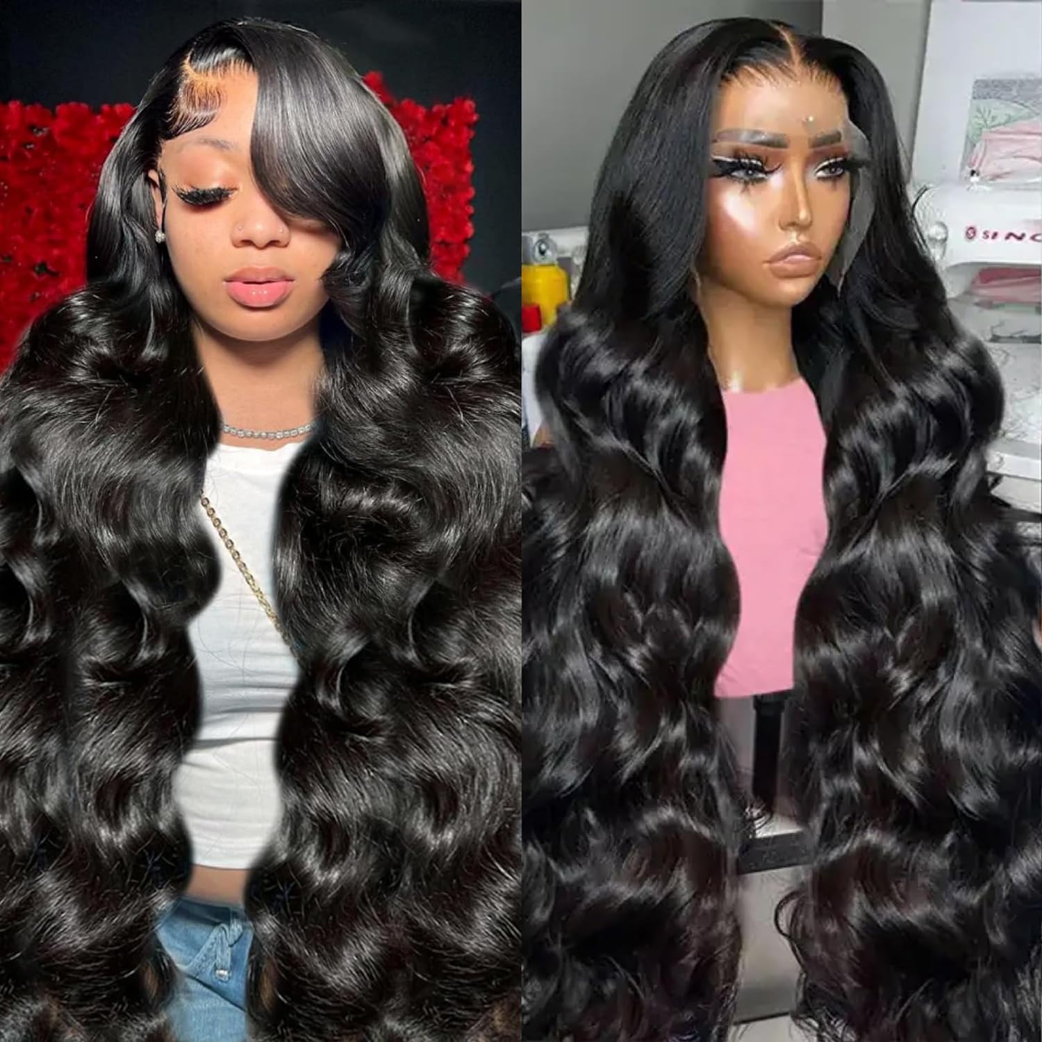 Detalle 2 de padise 30-Inch 13x6 Lace Front Body Wave Human Hair Wig (200% Density, HD Transparent Lace, Pre-Plucked, Glueless)