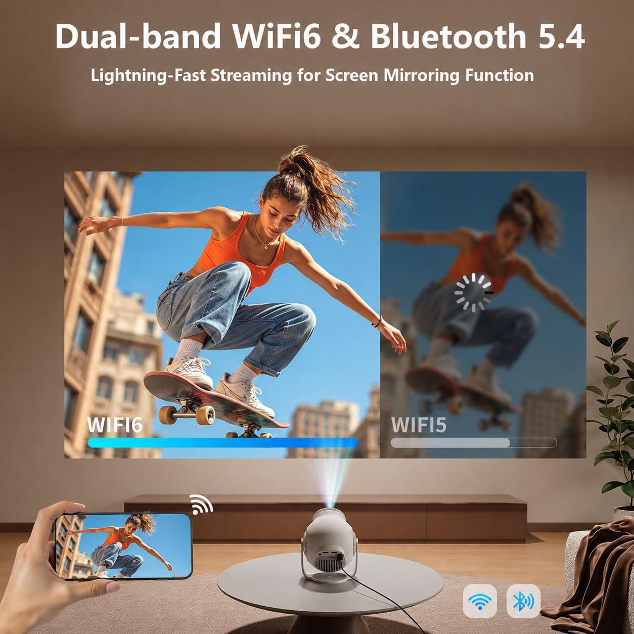 Thumbnail 4 de Mini Projector with 4K & 1080P Support, Android 14 Smart System, 180° Rotatable – Bright White
