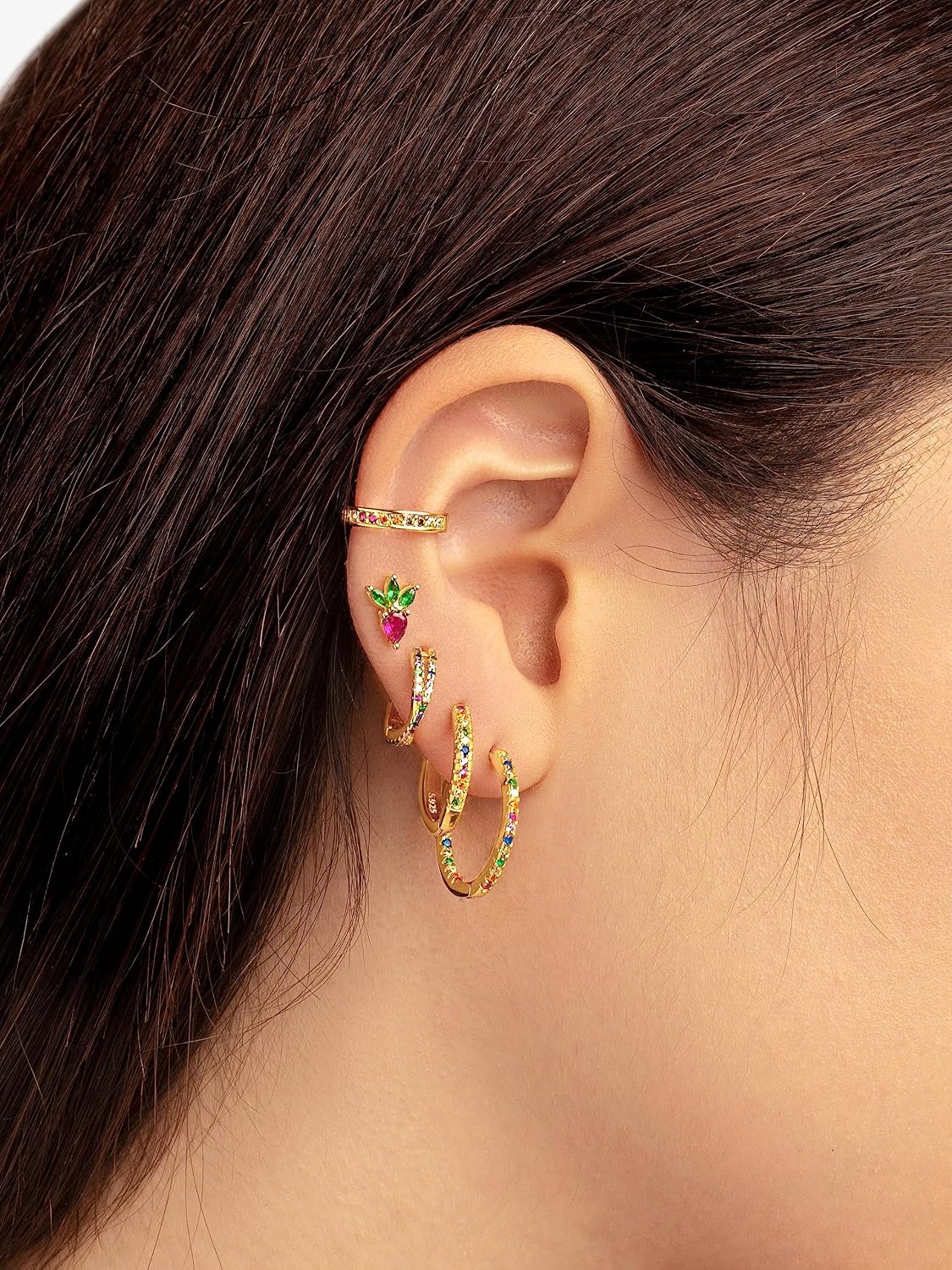 Detalle de SINGULARU Orecchini Cerchio L Colors in Argento Sterling con Placcatura Oro 18Kt e Zirconi