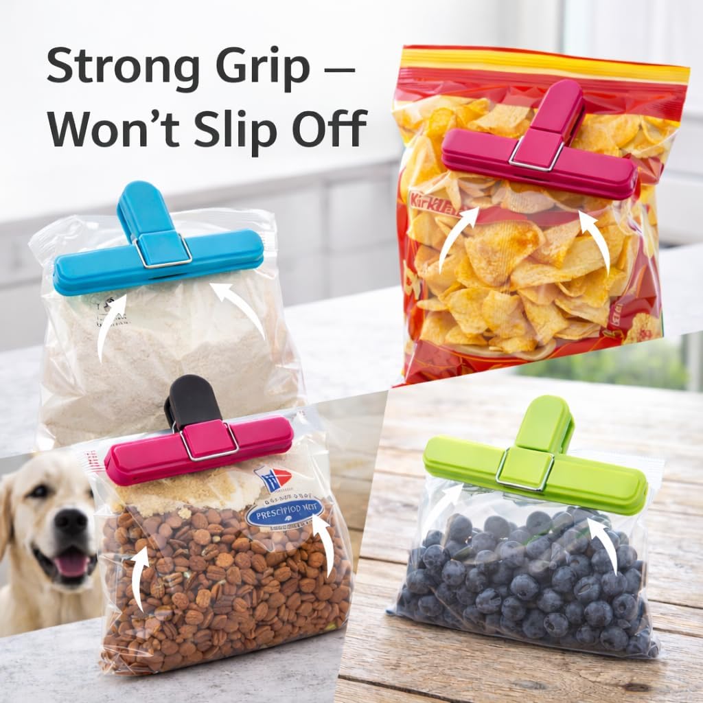 Detalle de MEKEET 9Pcs Food Clips for Bag Sealing – Reusable Kitchen Clips in 3 Colours