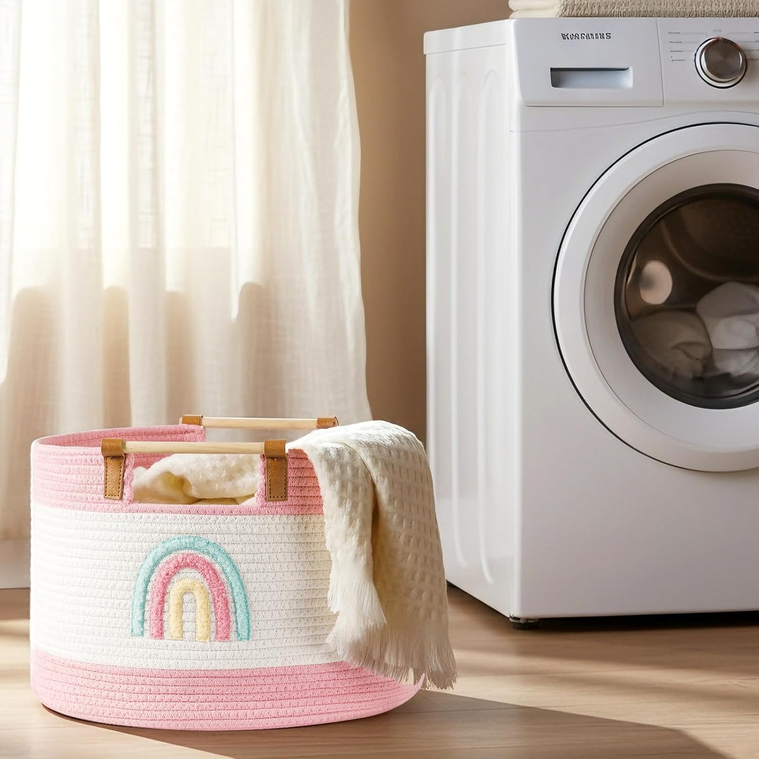 Thumbnail 6 de Tidelit Toy Storage Bin Box for Kids – 17 L Cotton Rope Basket with Wooden Handles