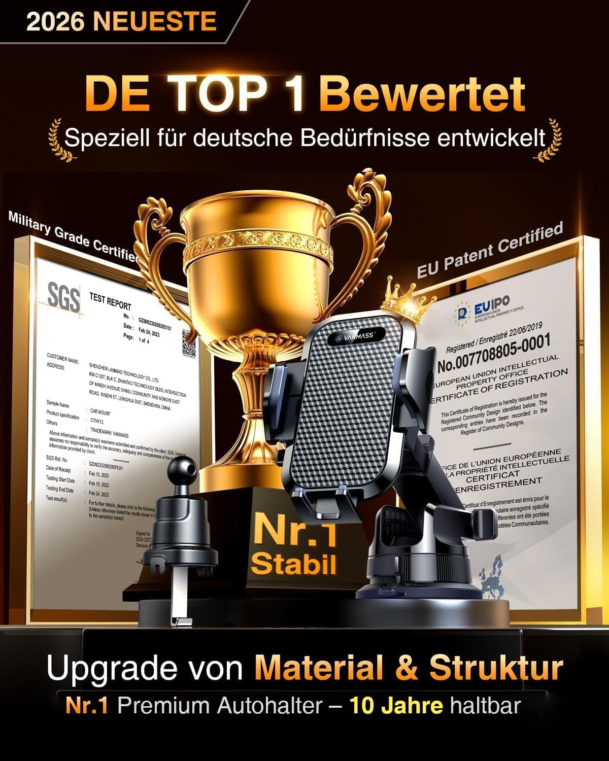 Thumbnail 1 de VANMASS 2026 Militärische Handyhalterung Auto Upgradе – Stärkster Saugnapf, Lüftungshaken, 360° Drehung