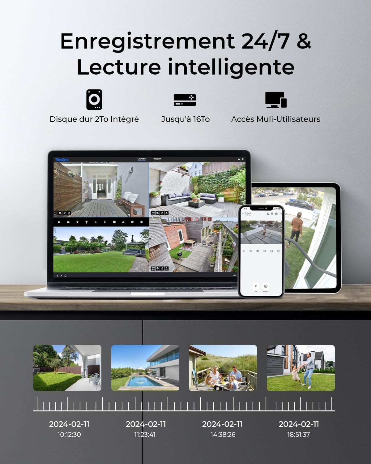 Detalle de Reolink RLK8-800PT4: Système PoE 4K avec Pan‑Tilt 355° & Tracking automatique (4 caméras + NVR 8 canaux)
