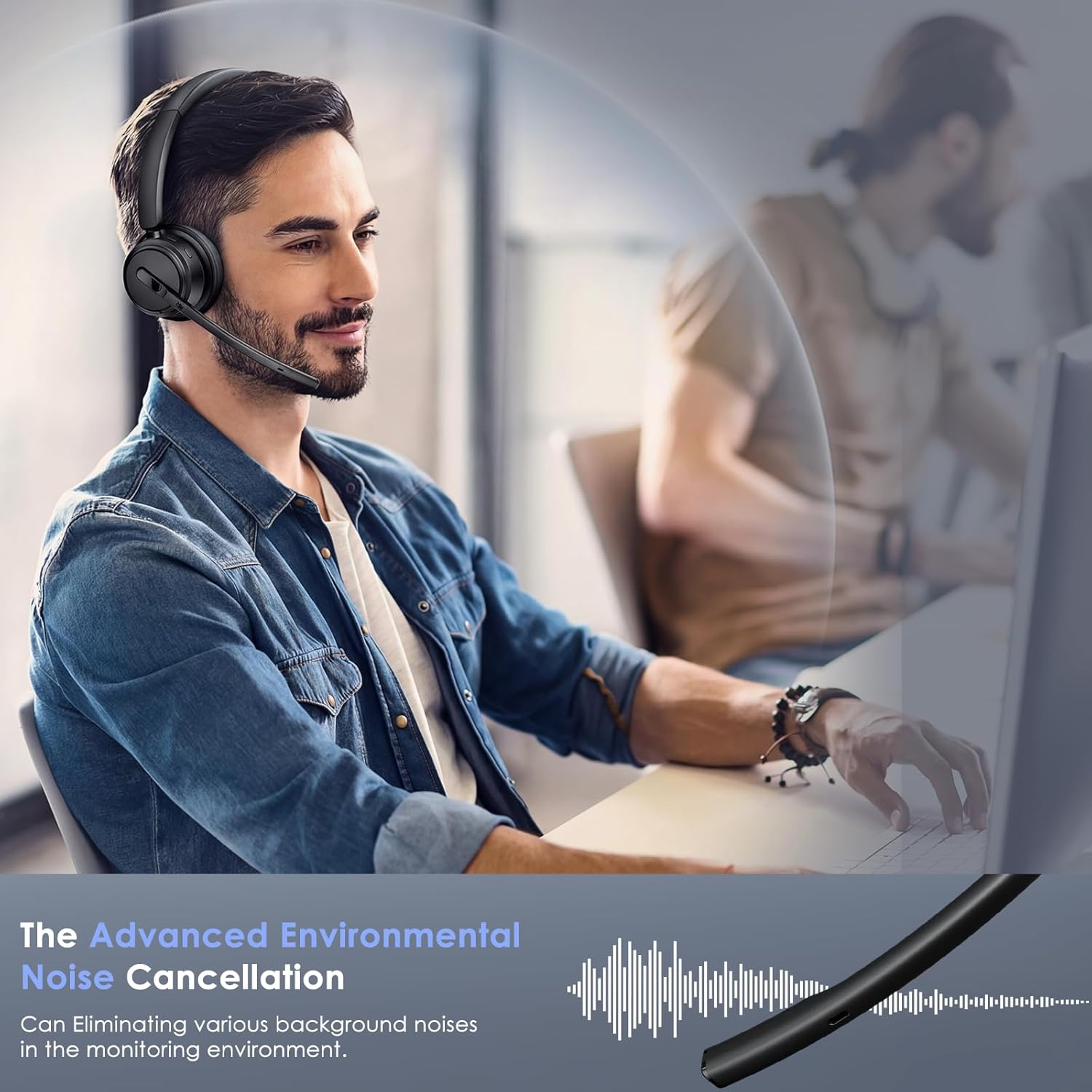 Thumbnail 1 de Mopchnic Wireless Headset with Noise Cancelling Microphone — On-Ear Bluetooth, USB Dongle, Charging Base
