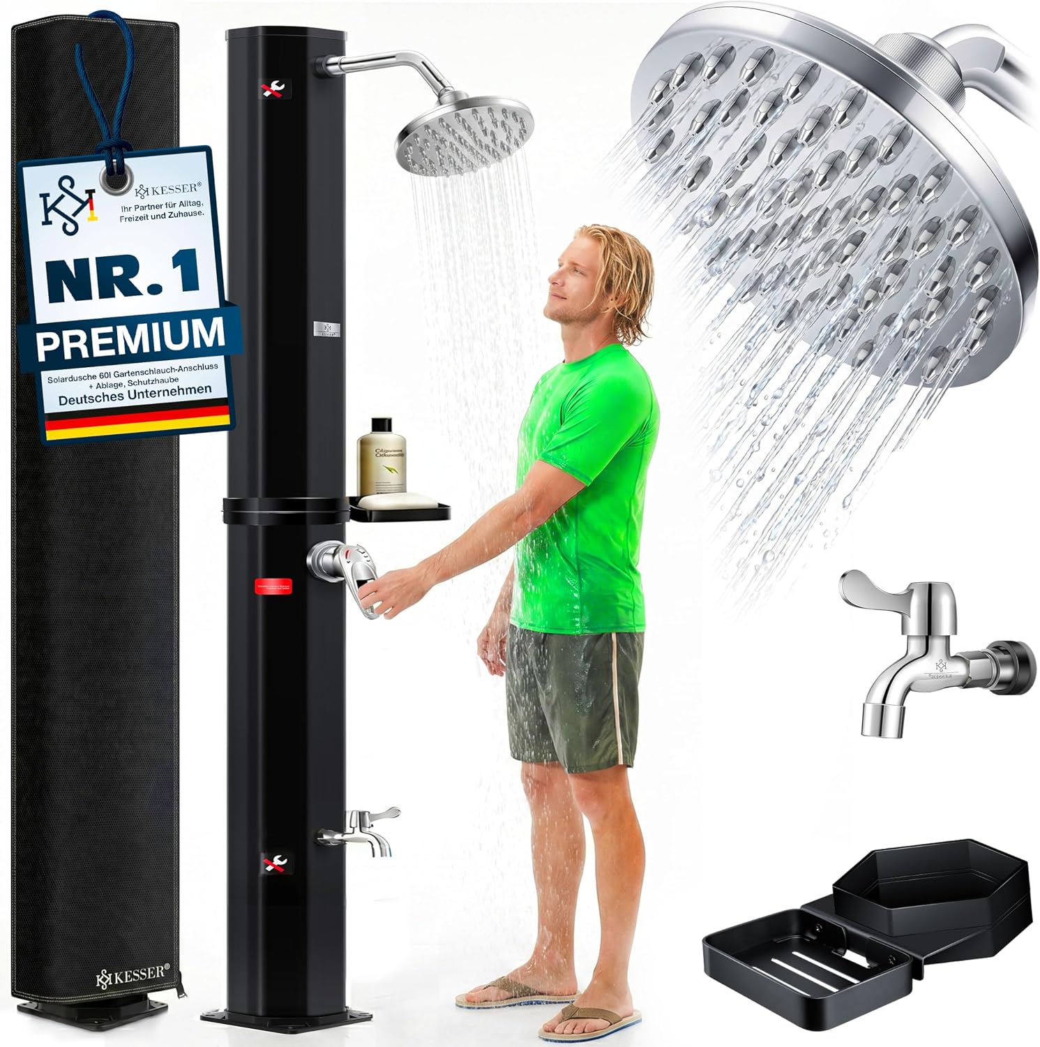 KESSER® Solardusche 60L Gartendusche – Warmes Wasser ohne Strom für Garten und Pool
