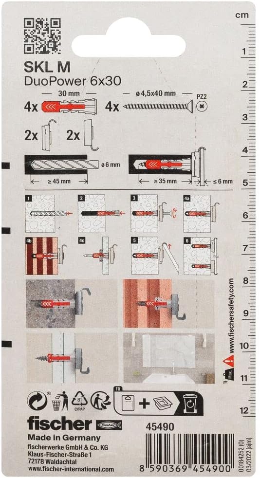 Thumbnail 3 de Fischer kit appendi specchi SKL-M 45490 con tasselli DuoPower per fissaggio su muro e cartongesso