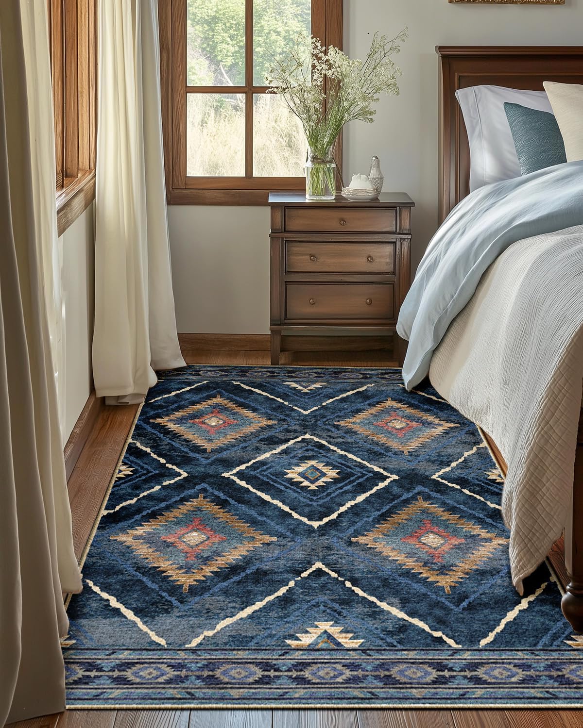Thumbnail 6 de DEFYNEE Machine Washable Rugs 120x180 cm (Vintage Blue, Non-Slip Short Pile)