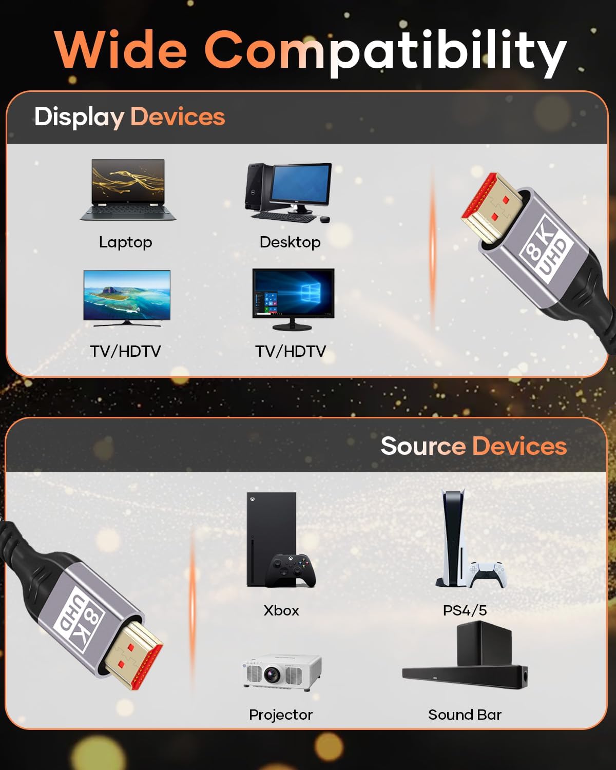 Thumbnail 5 de Nersligek HDMI 2.1 8K-Kabel 5 m (48 Gbps) für 8K@60Hz, 4K@120/144Hz, eARC, HDR10