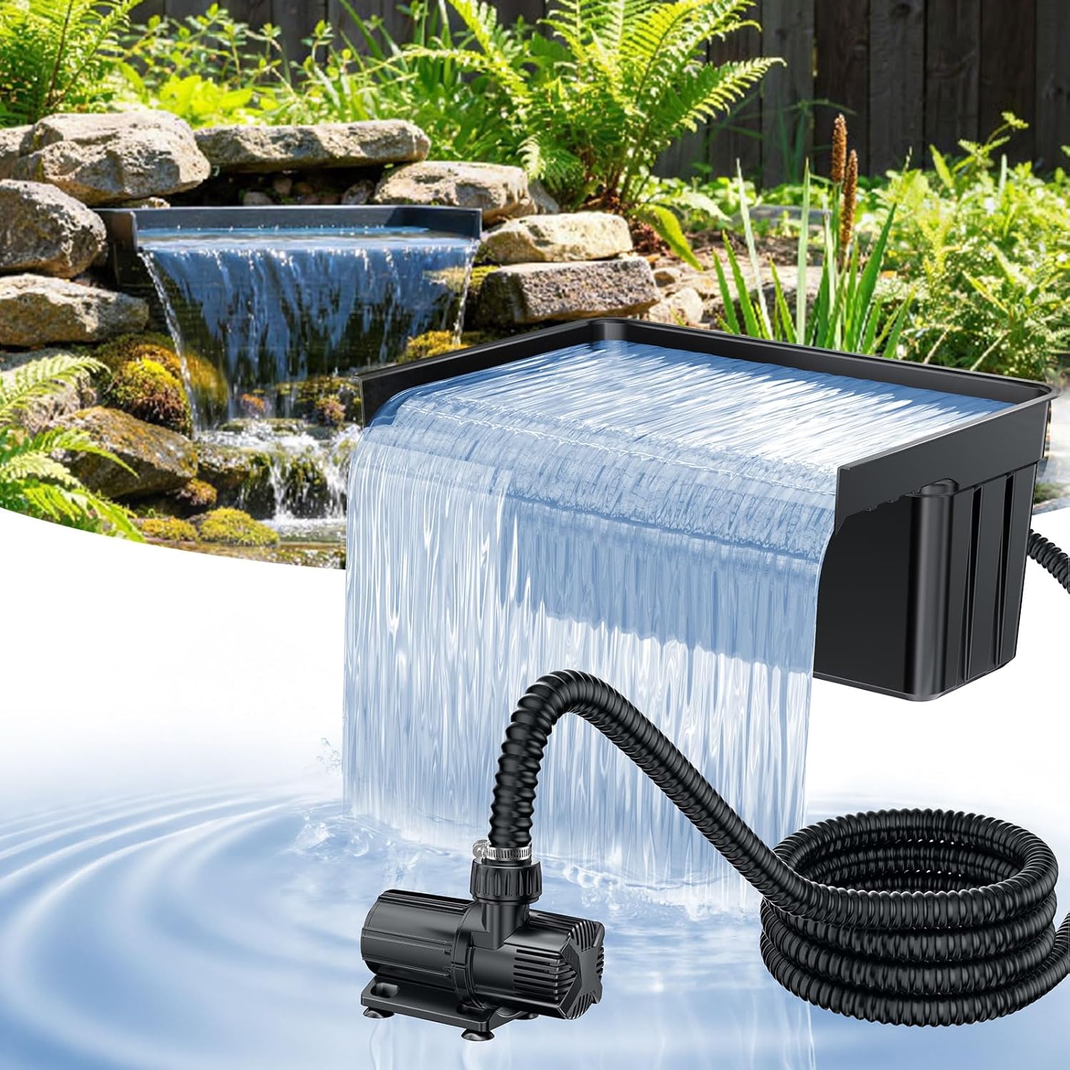 Thumbnail 3 de POPOSOAP Wasserfall-Teich-Set für den Außenbereich – 4500 L/h, 3 m Wellschlauch, Filtersystem