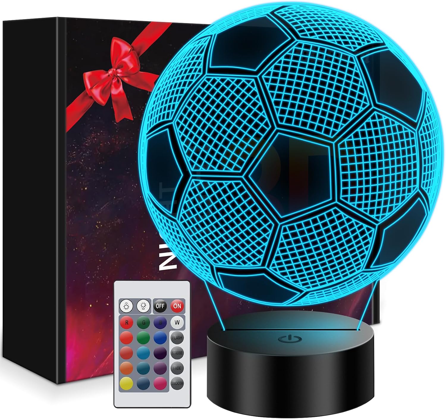 Detalle de Polemera Fußball-Nachtlicht 3D für Kinder mit Fernbedienung, 16 Farben