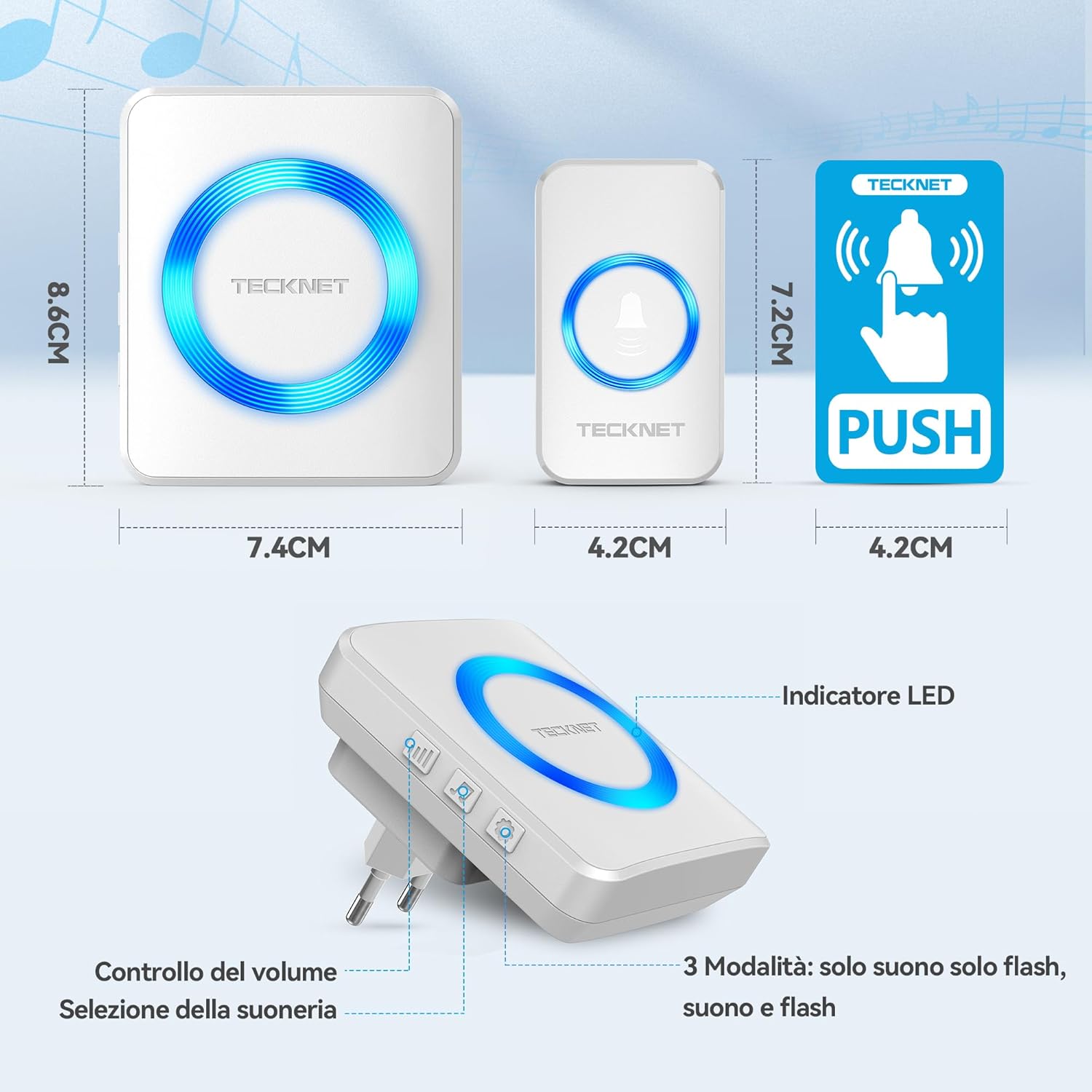 Thumbnail 5 de TeckNet Campanello Wireless Impermeabile da Esterno 400 m, 60 Melodie e 5 Volumi – Kit con Trasmettitore IP65 e Ricevitore Plug-in