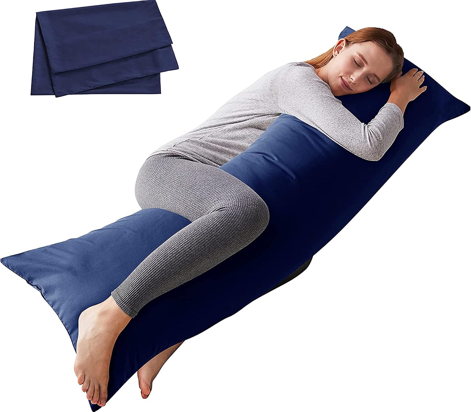 Detalle de ELNIDO QUEEN Body Pillow, 20 x 54 in, Navy Blue with Removable Cover