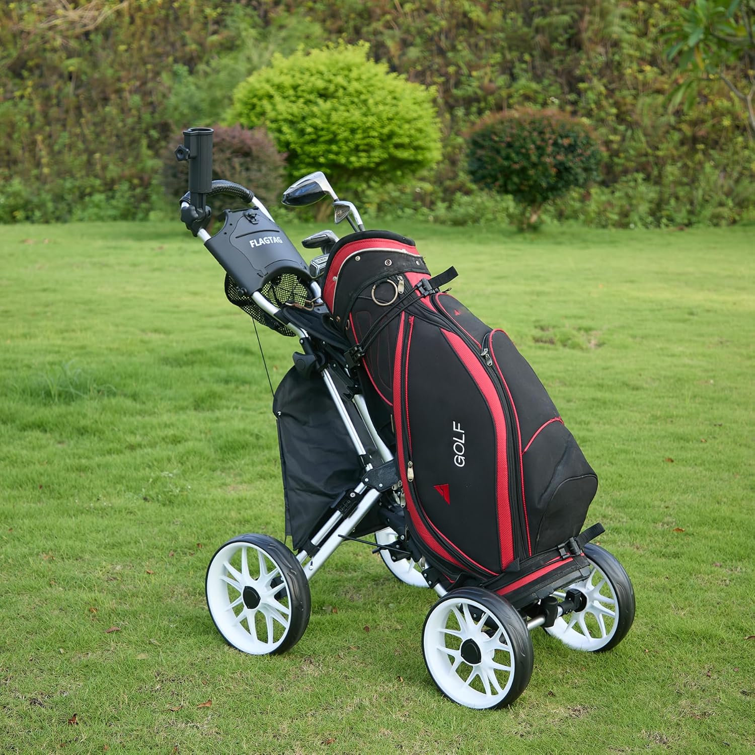 Thumbnail 5 de FLAGTAG Golf Push Cart 4-Wheels: Foldable 1-Click Aluminum Cart with Cup/ Umbrella Holders and Cooler