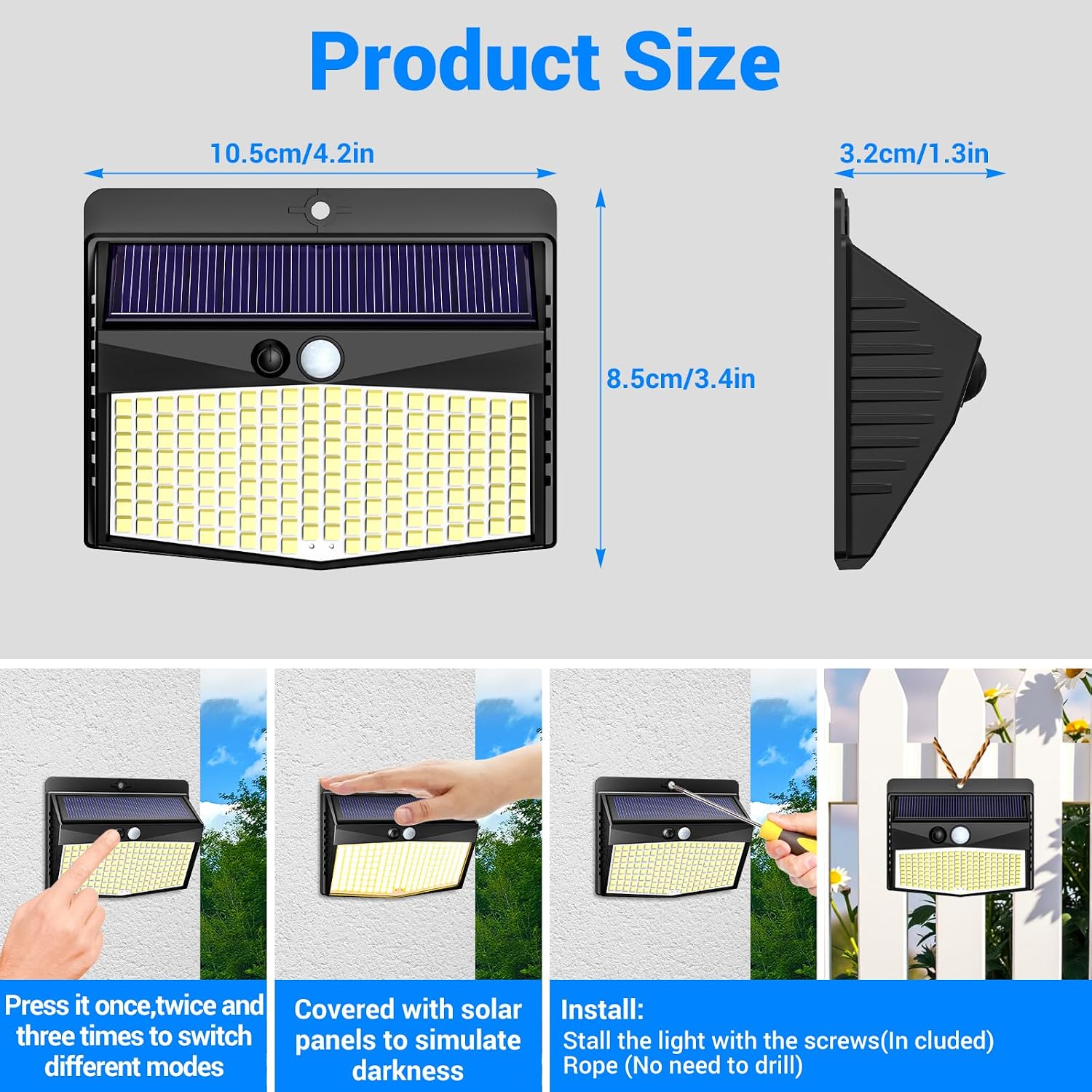 Thumbnail 5 de nipify Solarlampen für Außen mit Bewegungsmelder – 3 Modi, 168 LEDs, IP65, 2er-Set