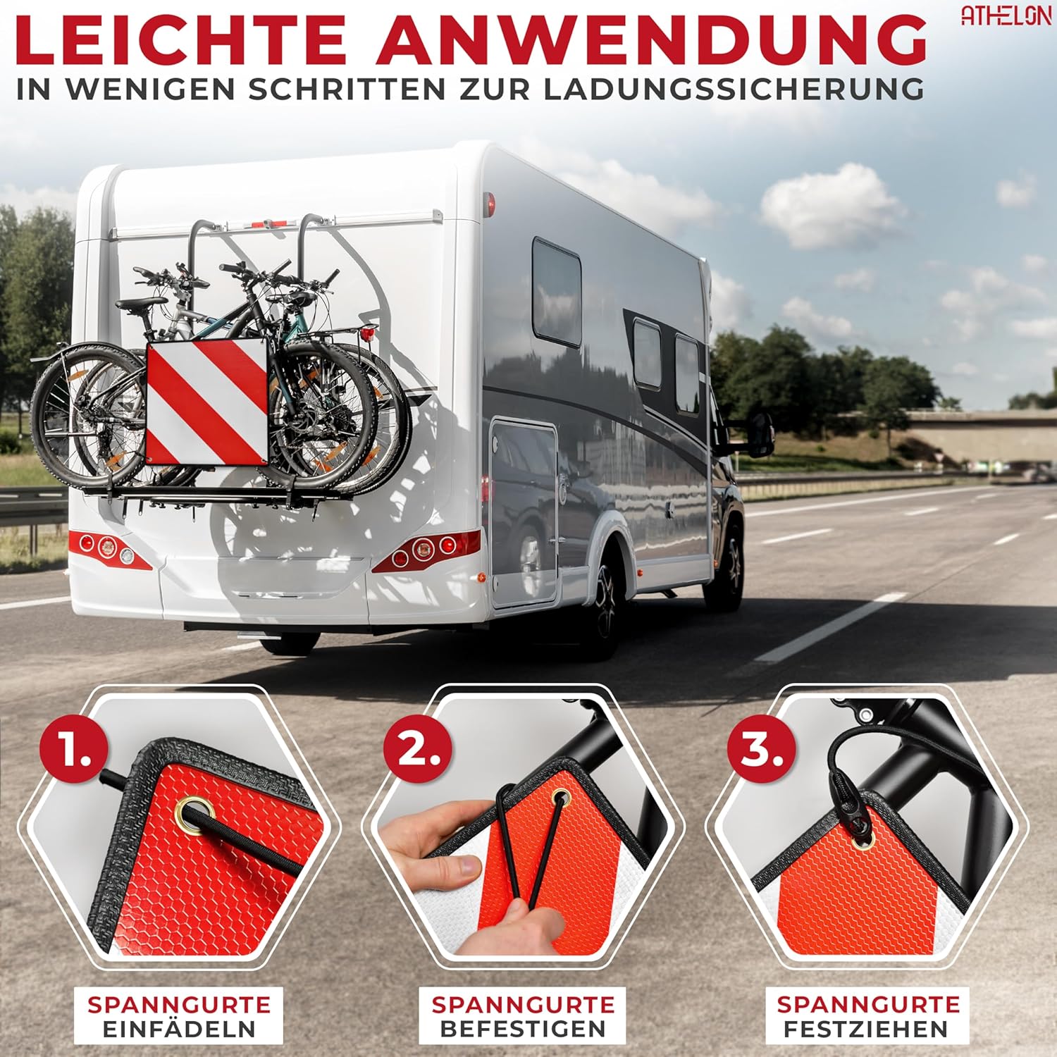 Thumbnail 5 de ATHELON® 3in1 Warntafel für Italien, Spanien & Portugal – reflektierendes Warnschild inkl. 4 Spanngurte & Schutzhülle