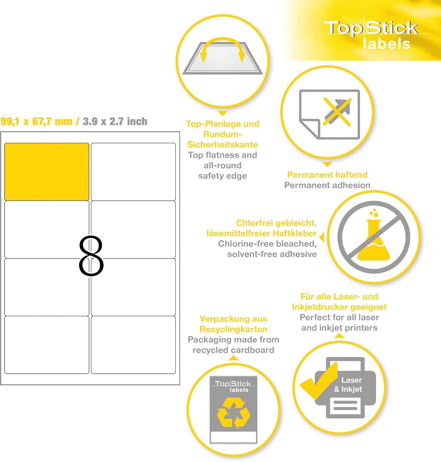 Thumbnail 5 de TopStick 8758 Adressetiketten – 99,1 x 67,7 mm, 800 Stück (100 Blatt, 8 Etiketten pro A4)