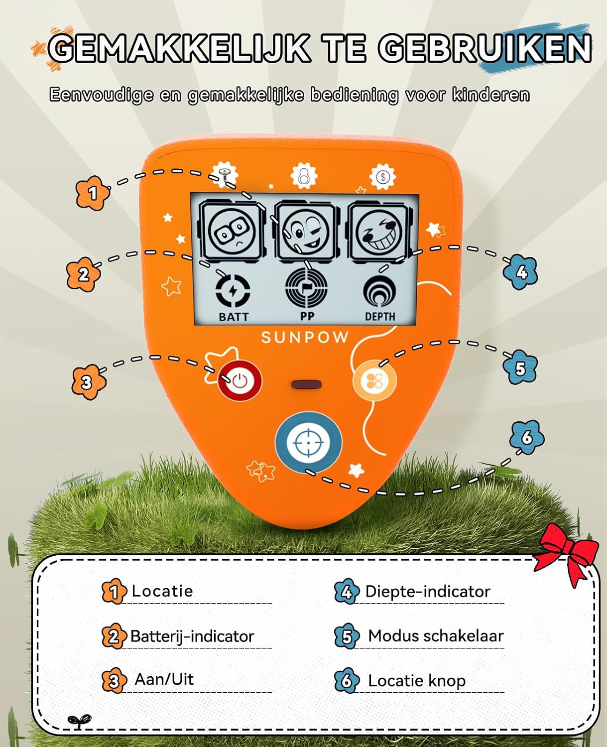 Detalle 2 de SUNPOW OT-MD10 metaaldetector voor kinderen met IP68-spoel, 3 modi