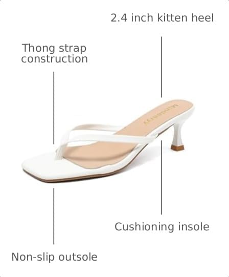 Detalle de Mindeeryy Women's Kitten Heel Thong Sandals, Square Toe, 2.4-Inch Heel