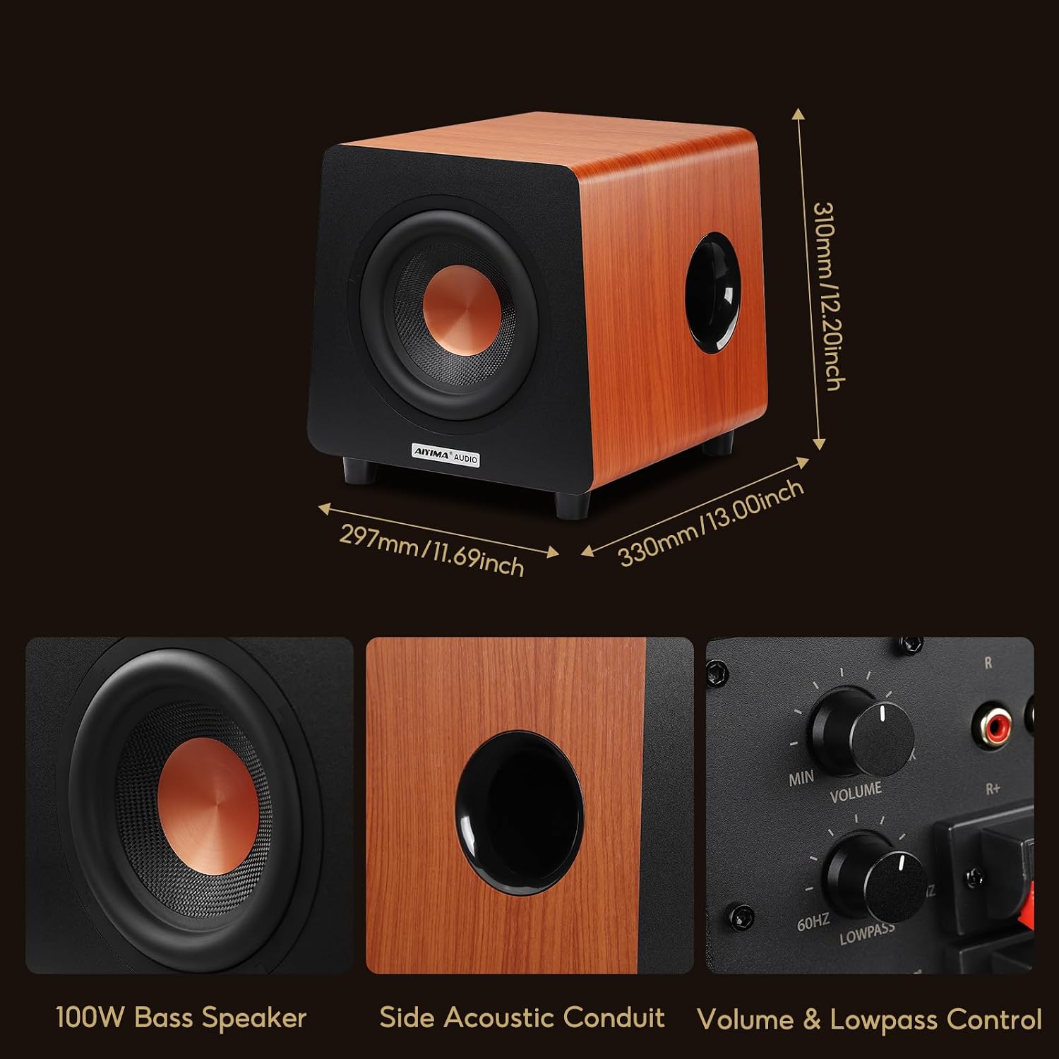 Detalle de AIYIMA 800X 8-Inch Powered Subwoofer: Deep Bass for Home Theatres and Games