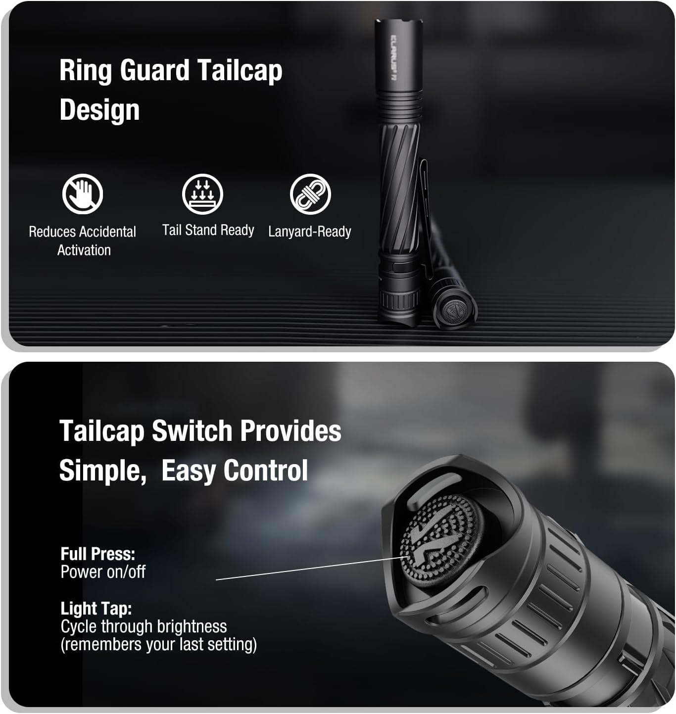 Detalle de Klarus P2 lampe stylo EDC 1 000 lumens, portée 270 m, IPX8 (USB-C recharge ou piles AA)