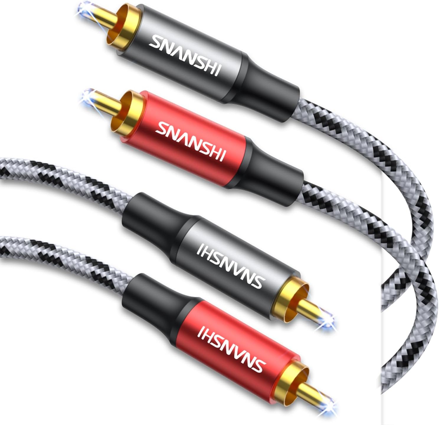 SNANSHI Nylon Braided 15ft RCA to RCA Audio Cable (2RCA to 2RCA) with Gold-Plated Connectors