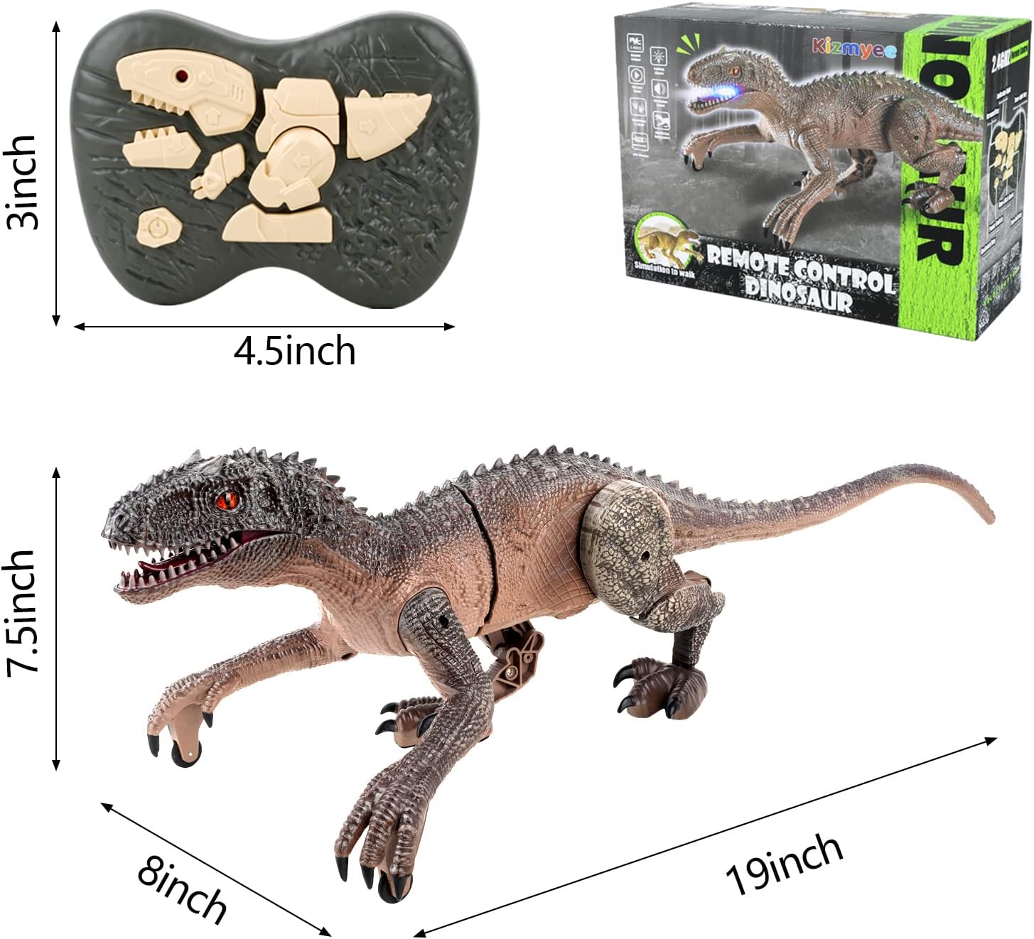 Thumbnail 2 de Kizmyee Dinosaure Télécommandé Vélociraptor — Jouet réaliste avec marche, rugissement et yeux lumineux